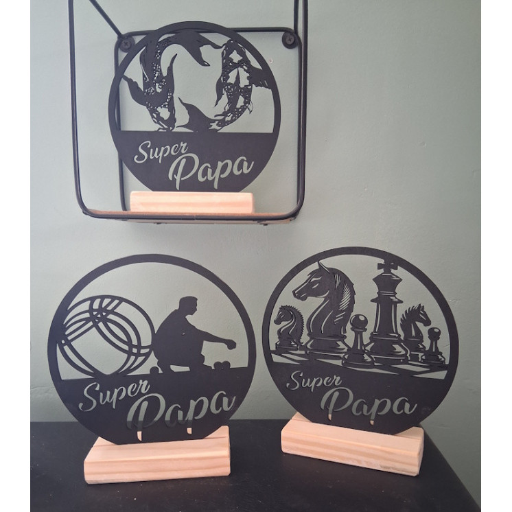 Décoration ronde en bois papa