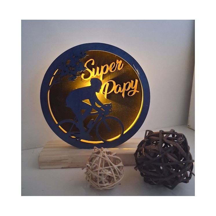 Lampe ronde en bois papy
