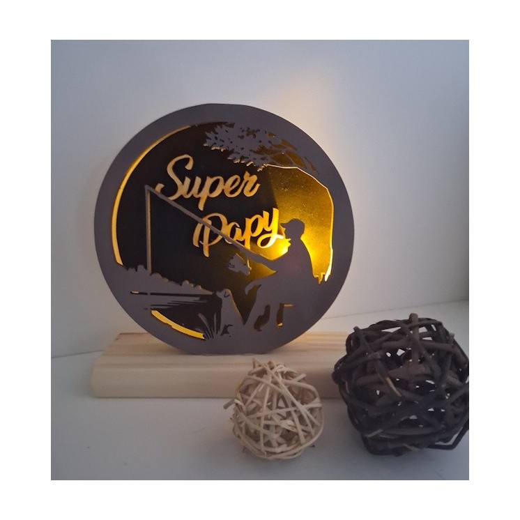Lampe ronde en bois papy