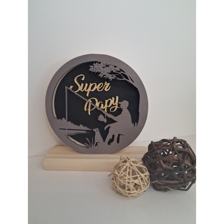 Lampe ronde en bois papy