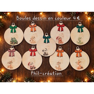 Boules de noel en bois colorées
